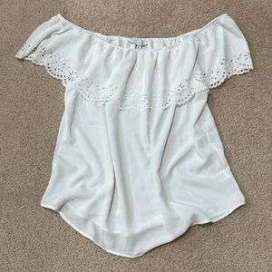 White Off-Shoulder Lasercut Top
